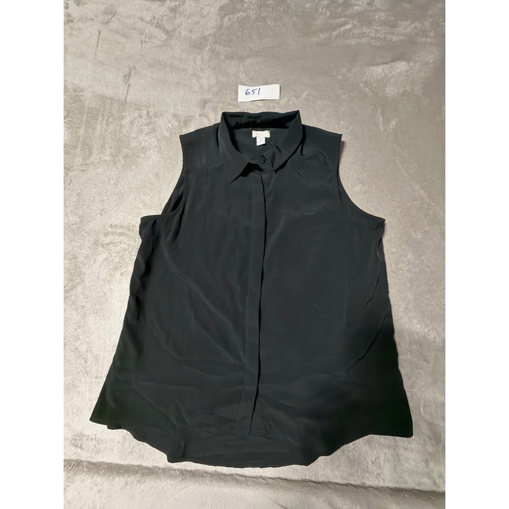 Chico's Sleeveless Button Down Women Size 2 Black Hidden Blouse